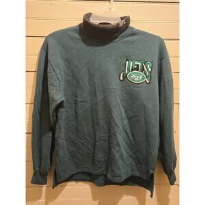 Majestic NFL Jets Vintage Sweatshirt Mens M Green Pullover Turtleneck Logo Patch